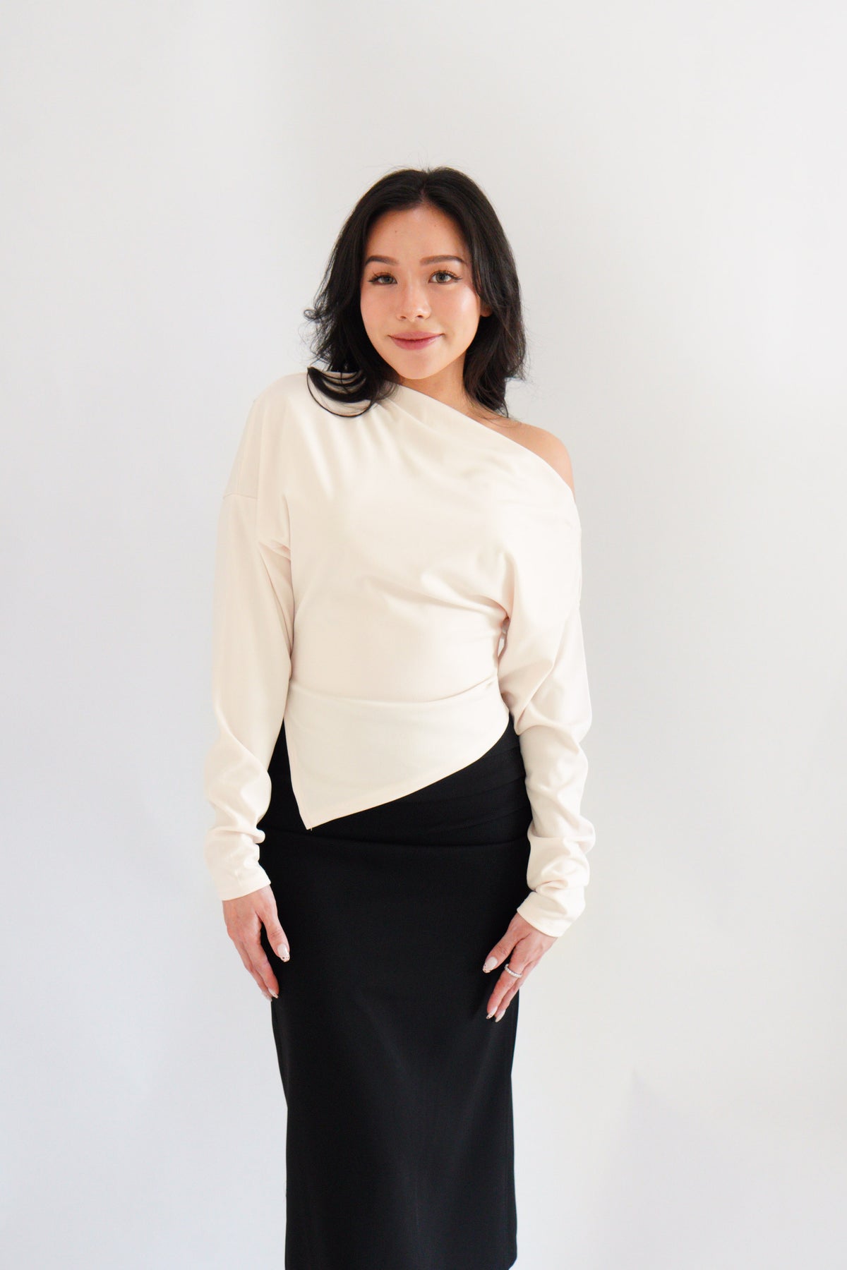 Kesha Long Sleeve Toga Top in Beige