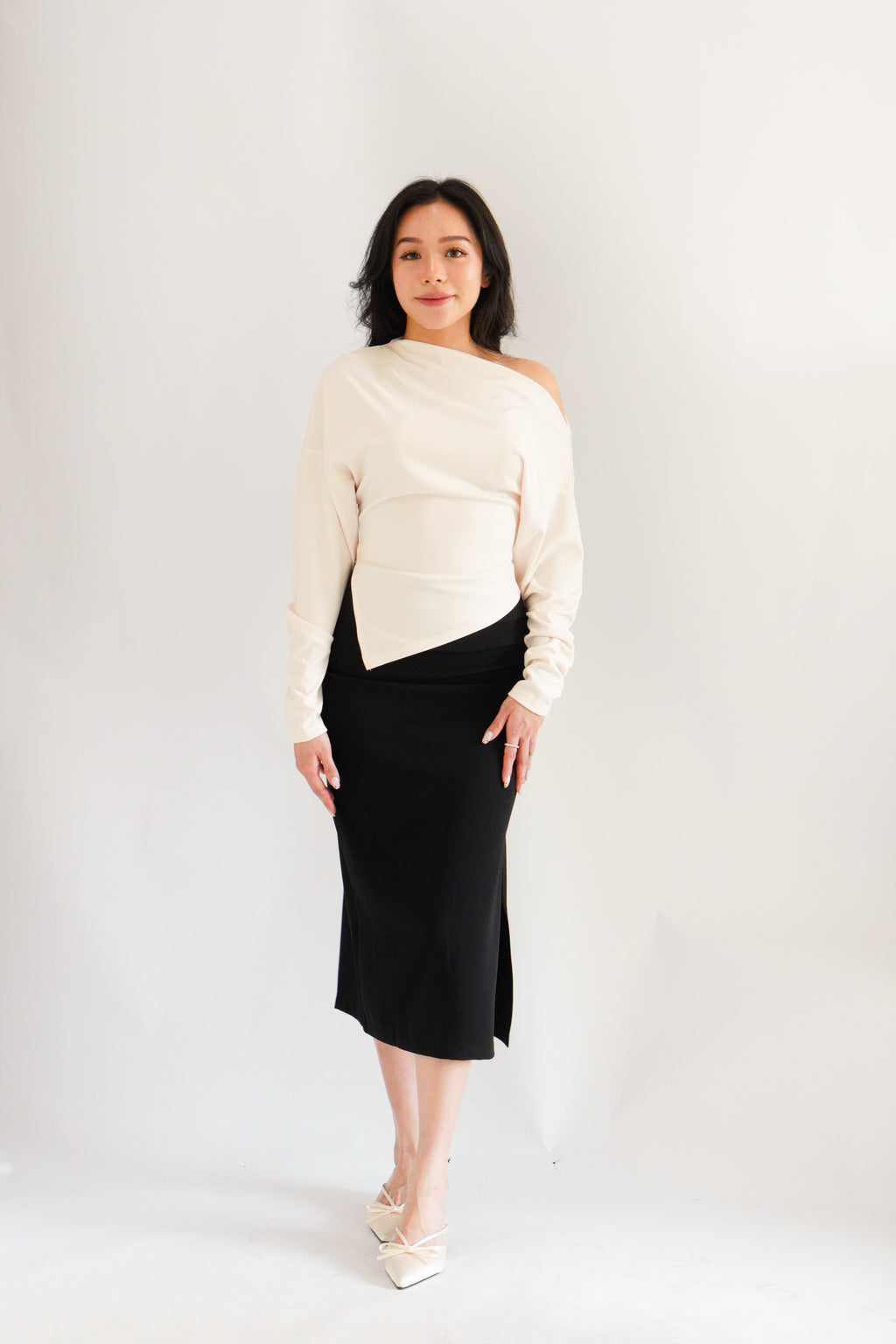 Kesha Long Sleeve Toga Top in Beige