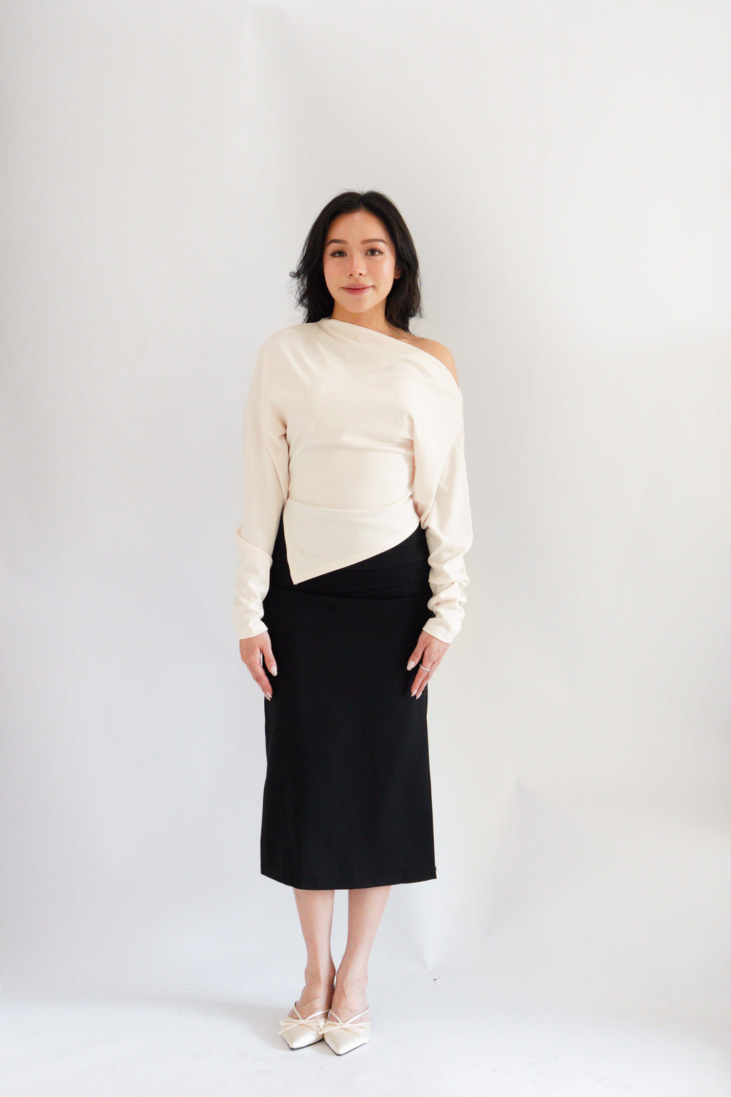 Kesha Long Sleeve Toga Top in Beige