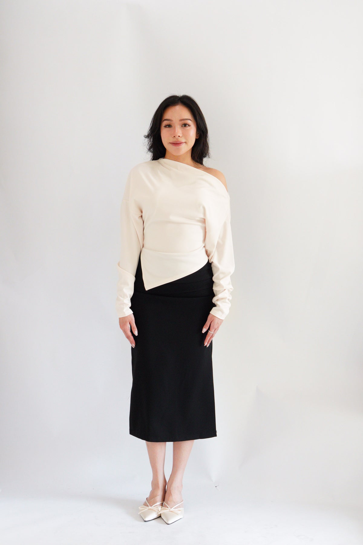 Kesha Long Sleeve Toga Top in Beige
