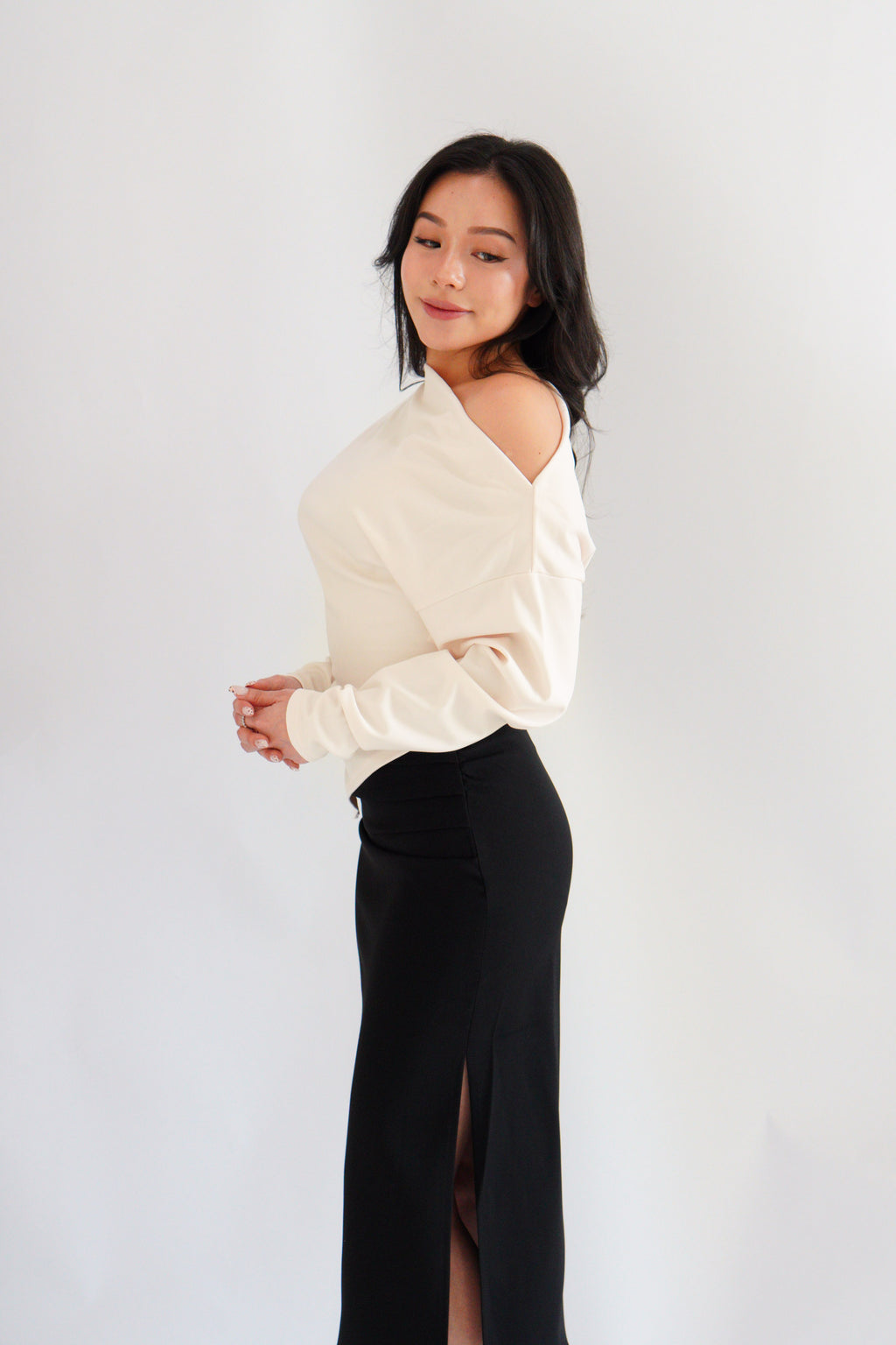 Kesha Long Sleeve Toga Top in Beige