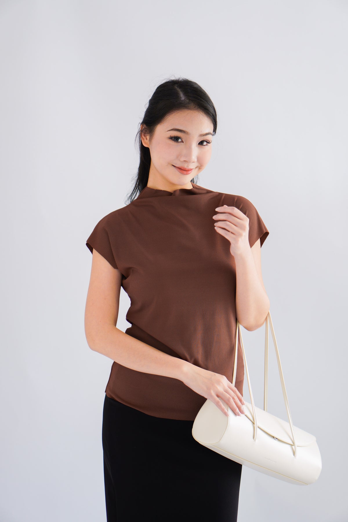 Finny High Neck Top in Brown