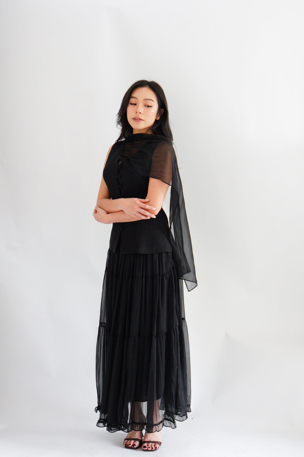 Lania Sash Vest Top and Skirt Set in Black