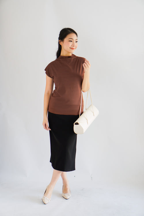 Finny High Neck Top in Brown