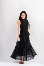 Lania Sash Vest Top and Skirt Set in Black