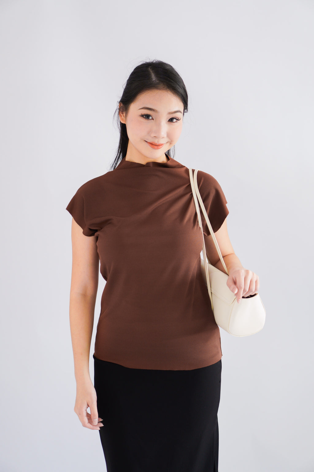 Finny High Neck Top in Brown