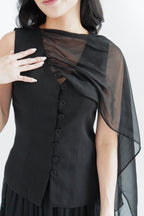 Lania Sash Vest Top and Skirt Set in Black