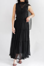 Lania Sash Vest Top and Skirt Set in Black