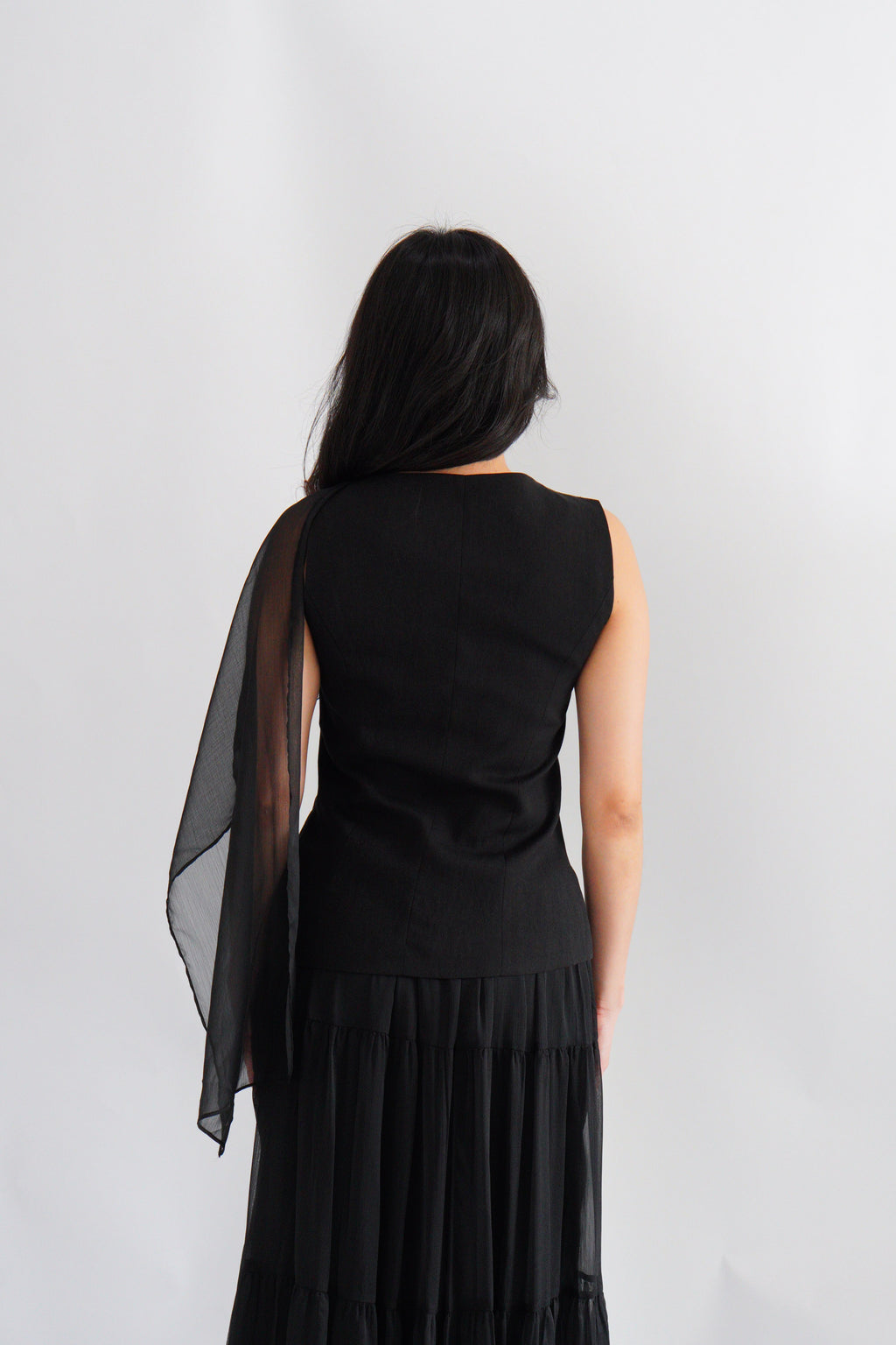 Lania Sash Vest Top and Skirt Set in Black