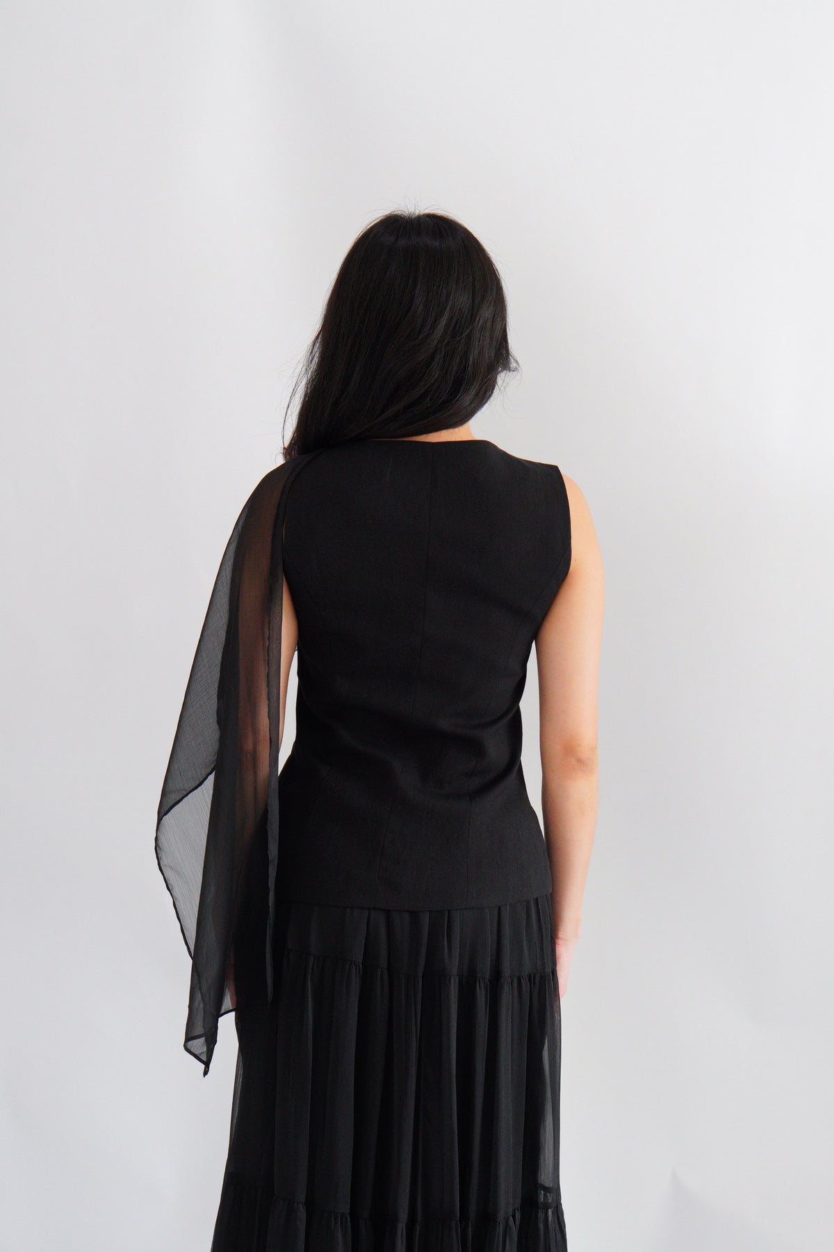 Lania Sash Vest Top and Skirt Set in Black