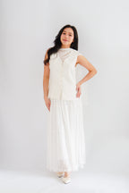Lania Sash Vest Top and Skirt Set in Light Beige