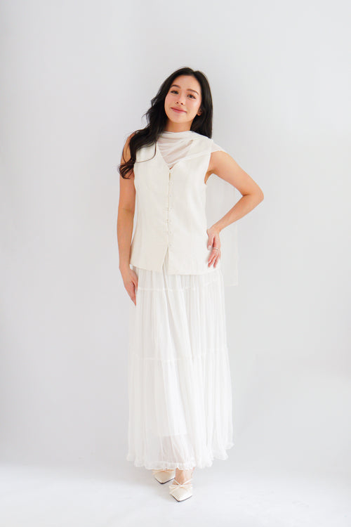 Lania Sash Vest Top and Skirt Set in Light Beige
