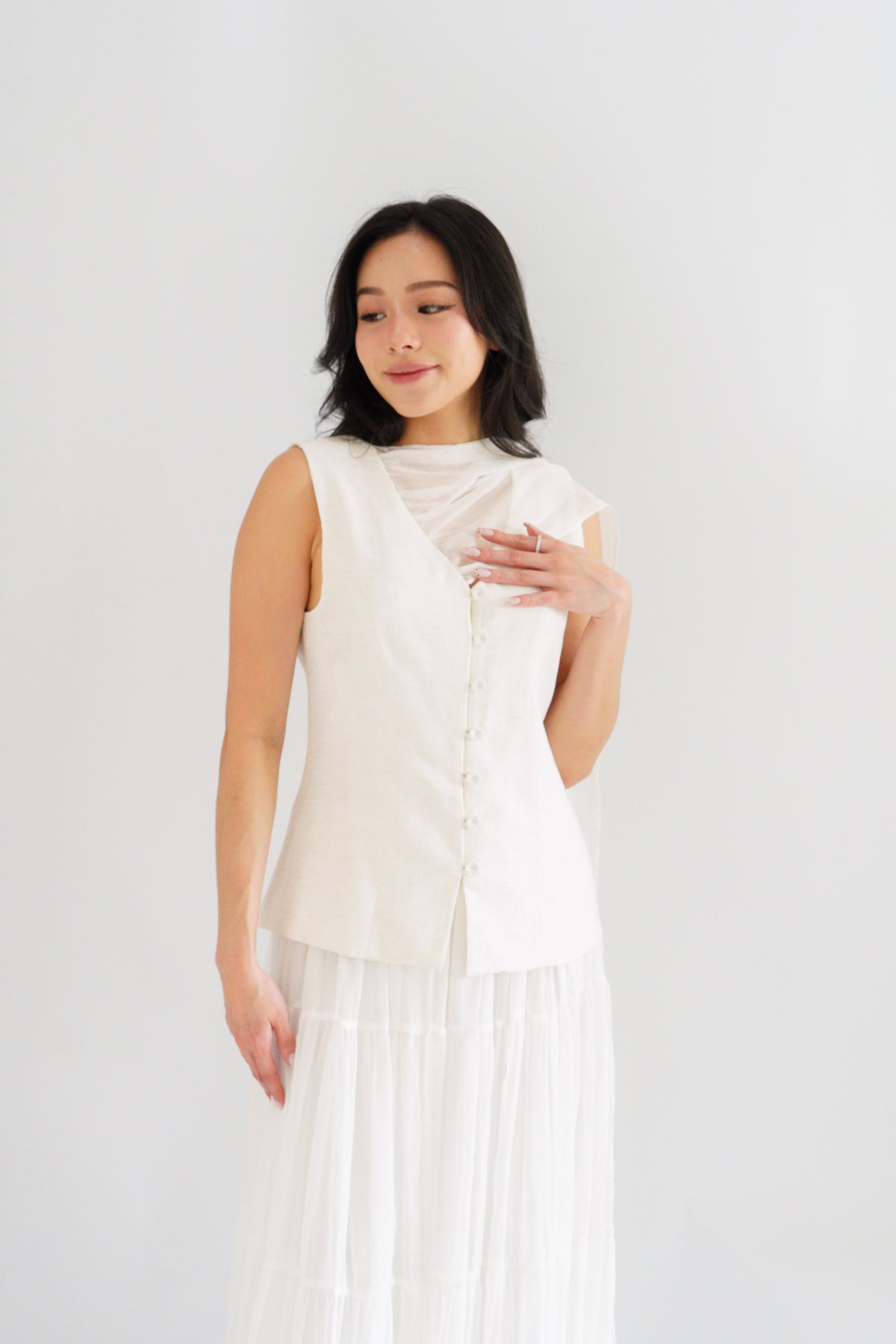 Lania Sash Vest Top and Skirt Set in Light Beige