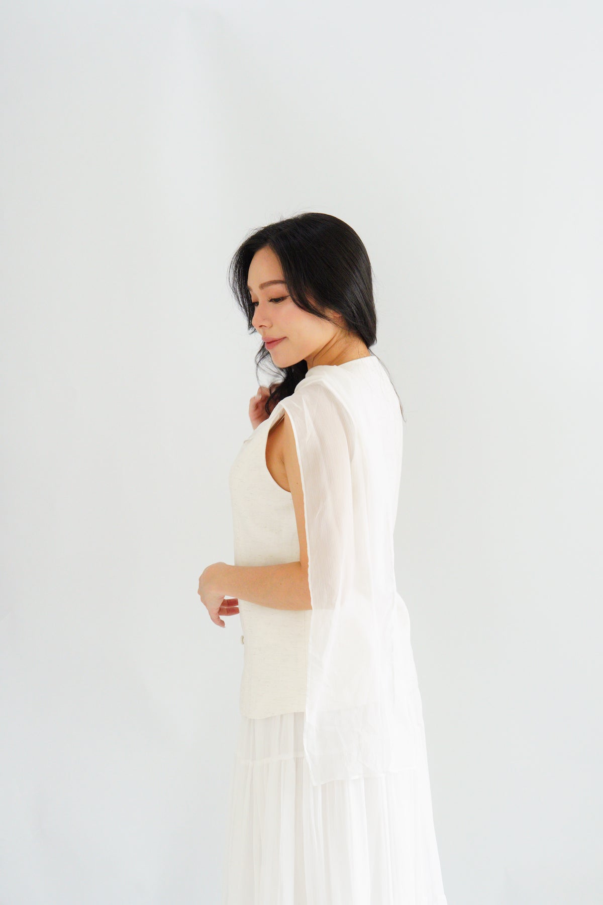 Lania Sash Vest Top and Skirt Set in Light Beige