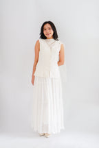 Lania Sash Vest Top and Skirt Set in Light Beige