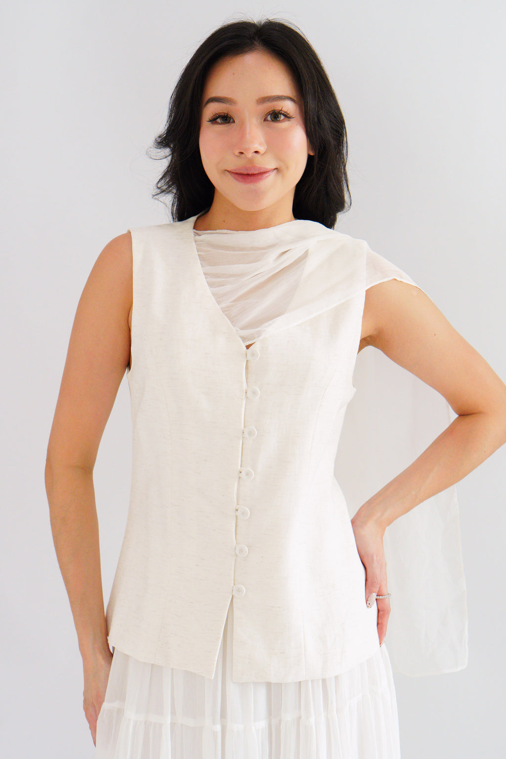 Lania Sash Vest Top and Skirt Set in Light Beige
