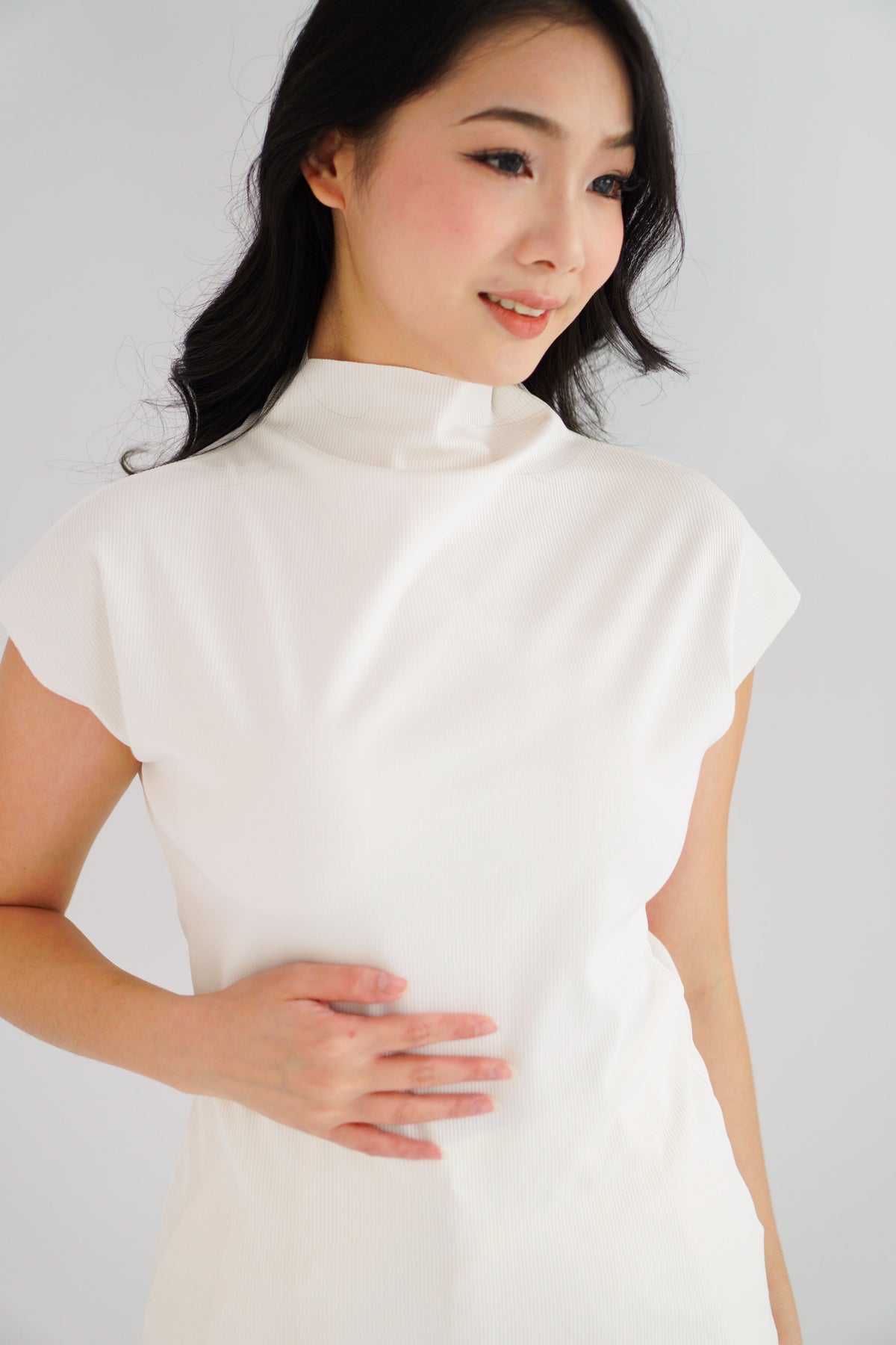 Finny High Neck Top in White