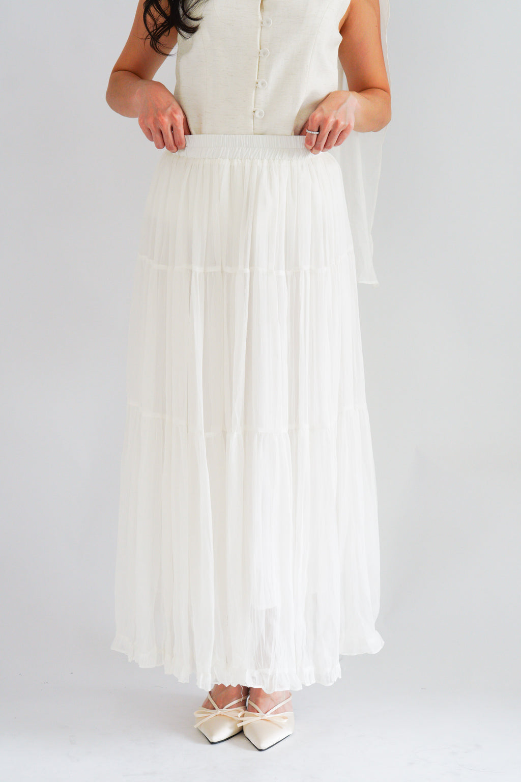 Lania Sash Vest Top and Skirt Set in Light Beige