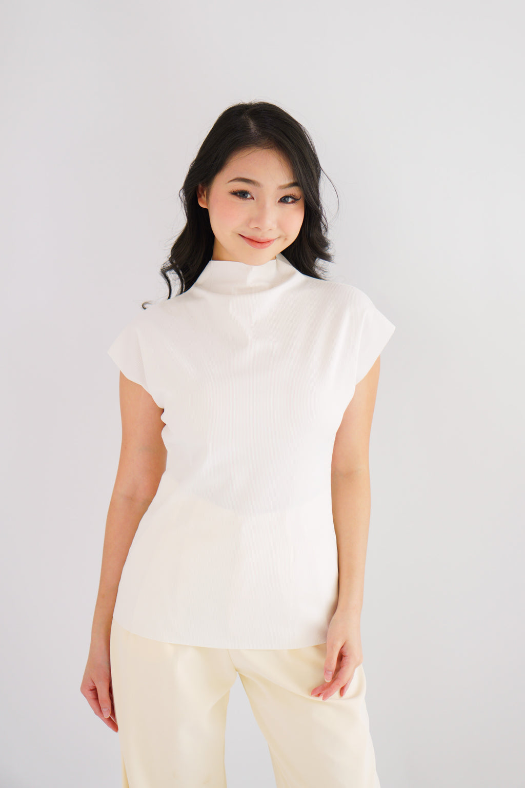 Finny High Neck Top in White