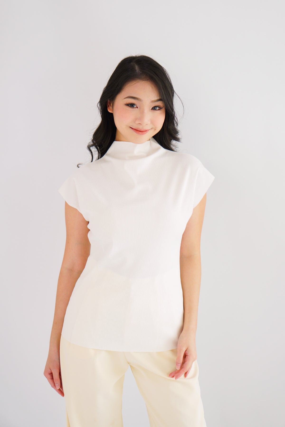 Finny High Neck Top in White