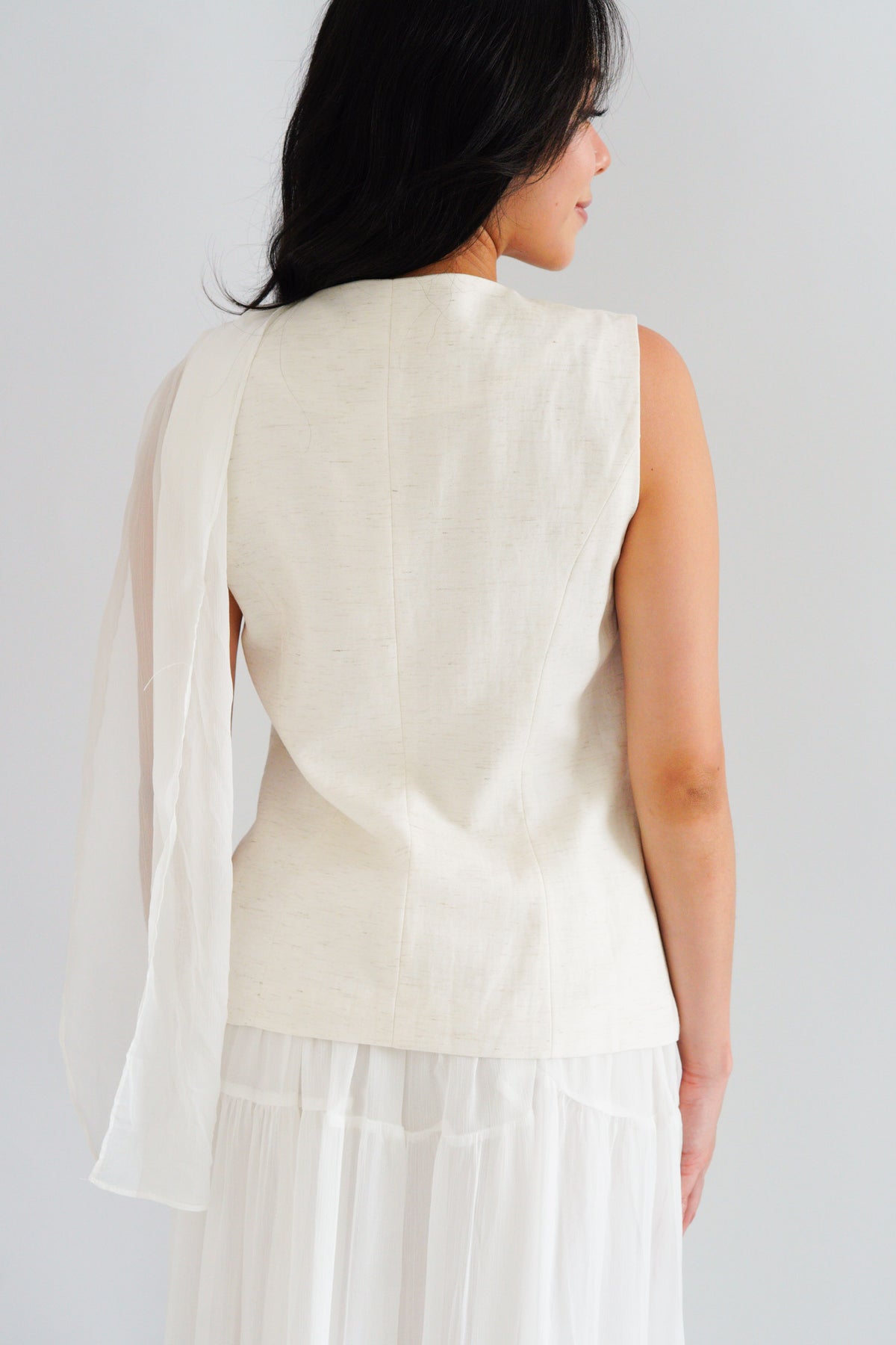 Lania Sash Vest Top and Skirt Set in Light Beige