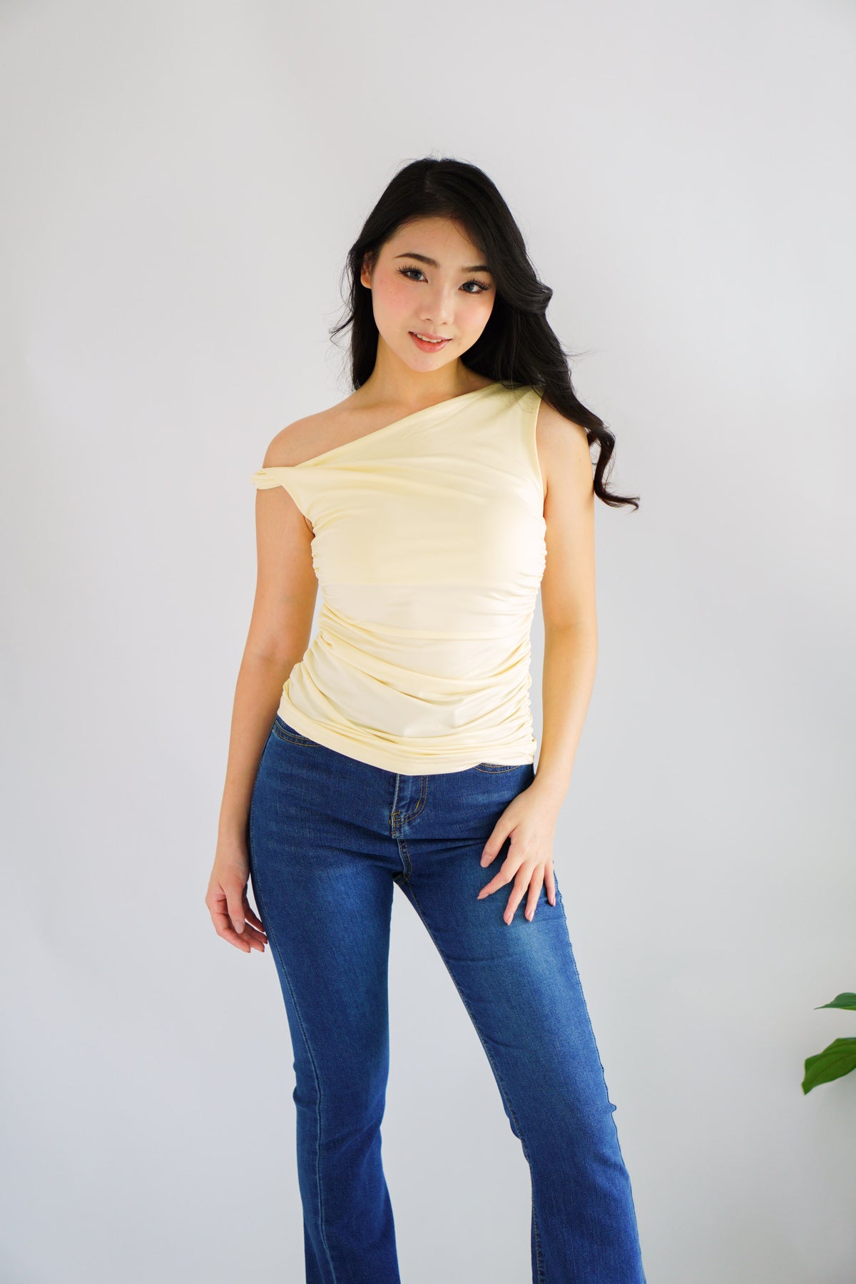 Nomi Toga Ruched Top in Cream Yellow