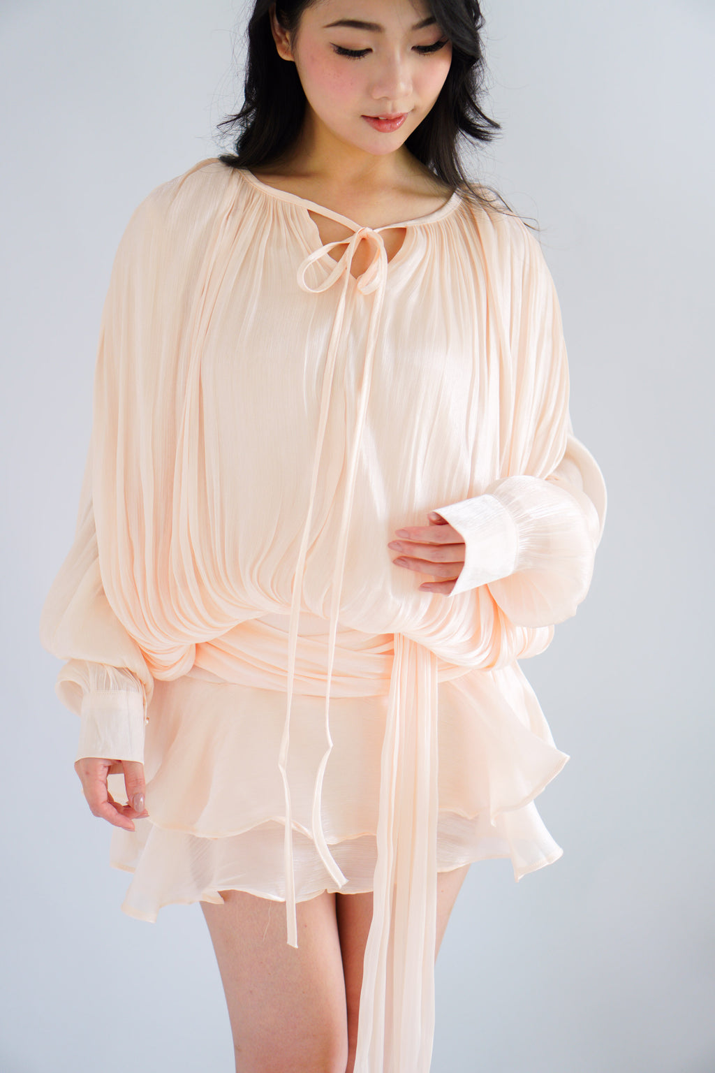 Louisa Long Sleeve Dress in Champagne Cream