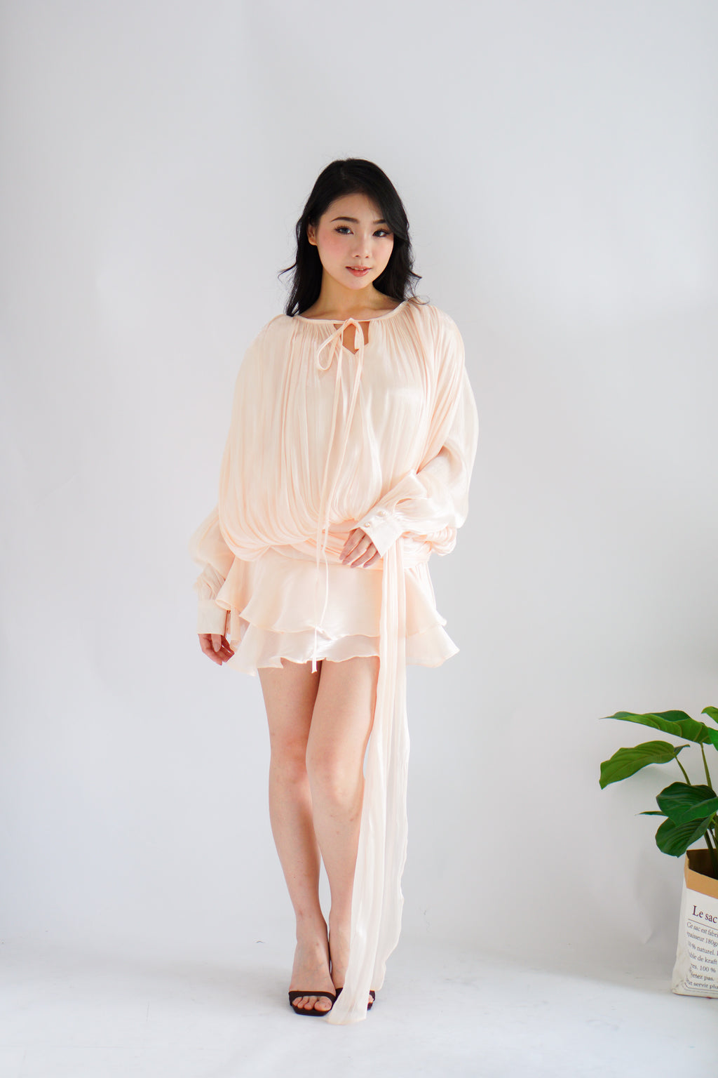 Louisa Long Sleeve Dress in Champagne Cream