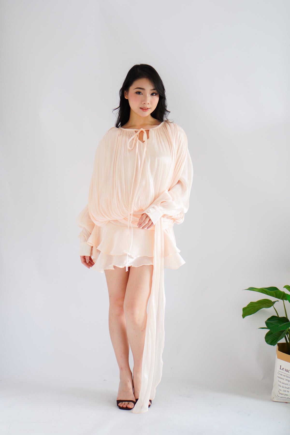 Louisa Long Sleeve Dress in Champagne Cream