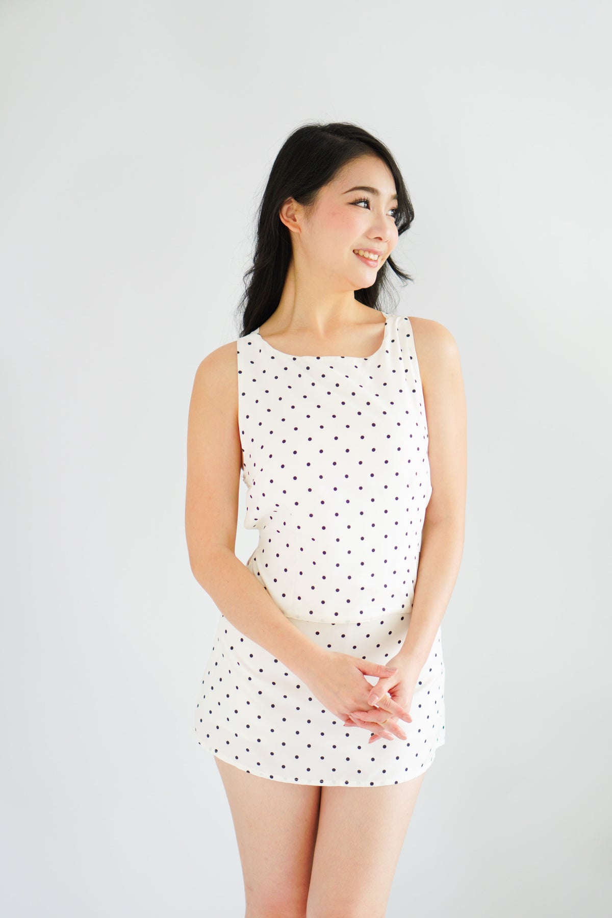 Margot Polkadot Boat Neck Tie Back Top in White