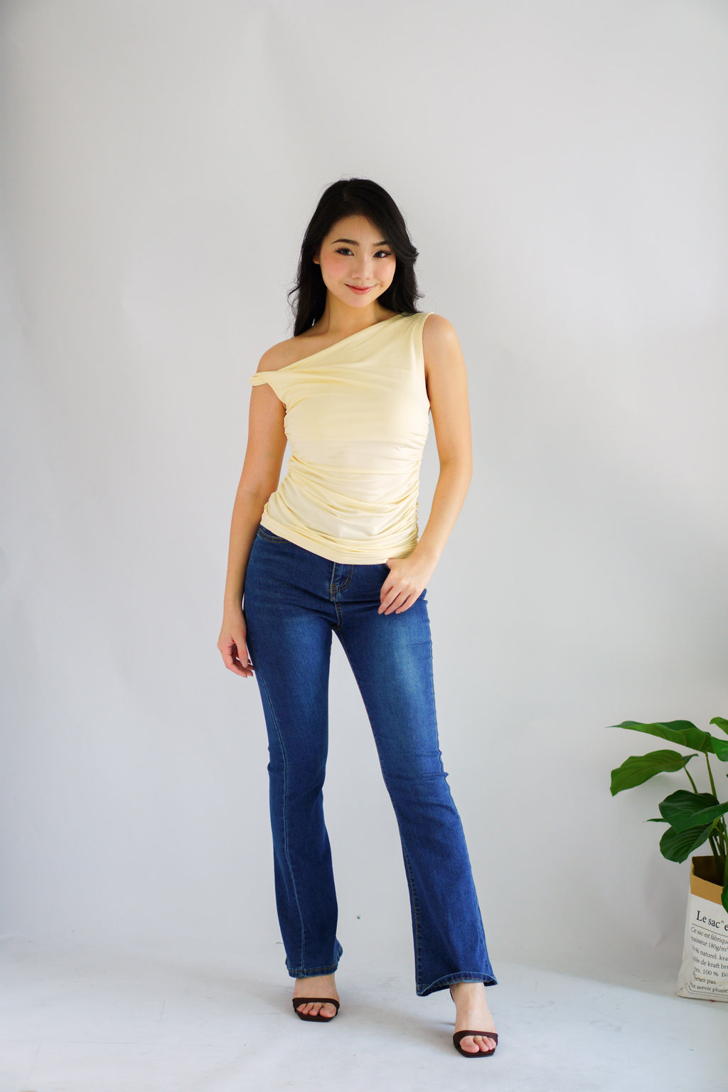 Nomi Toga Ruched Top in Cream Yellow
