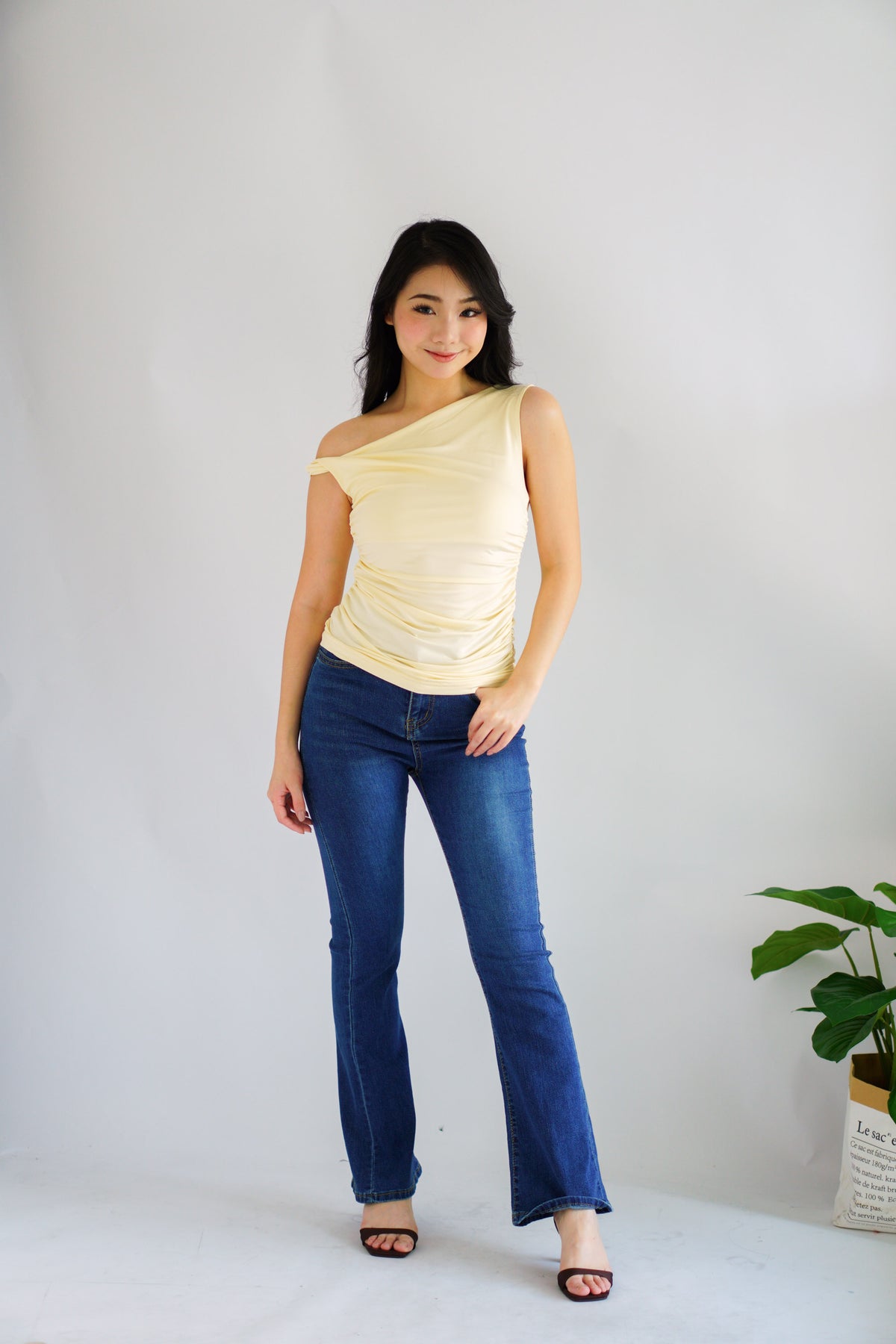 Nomi Toga Ruched Top in Cream Yellow