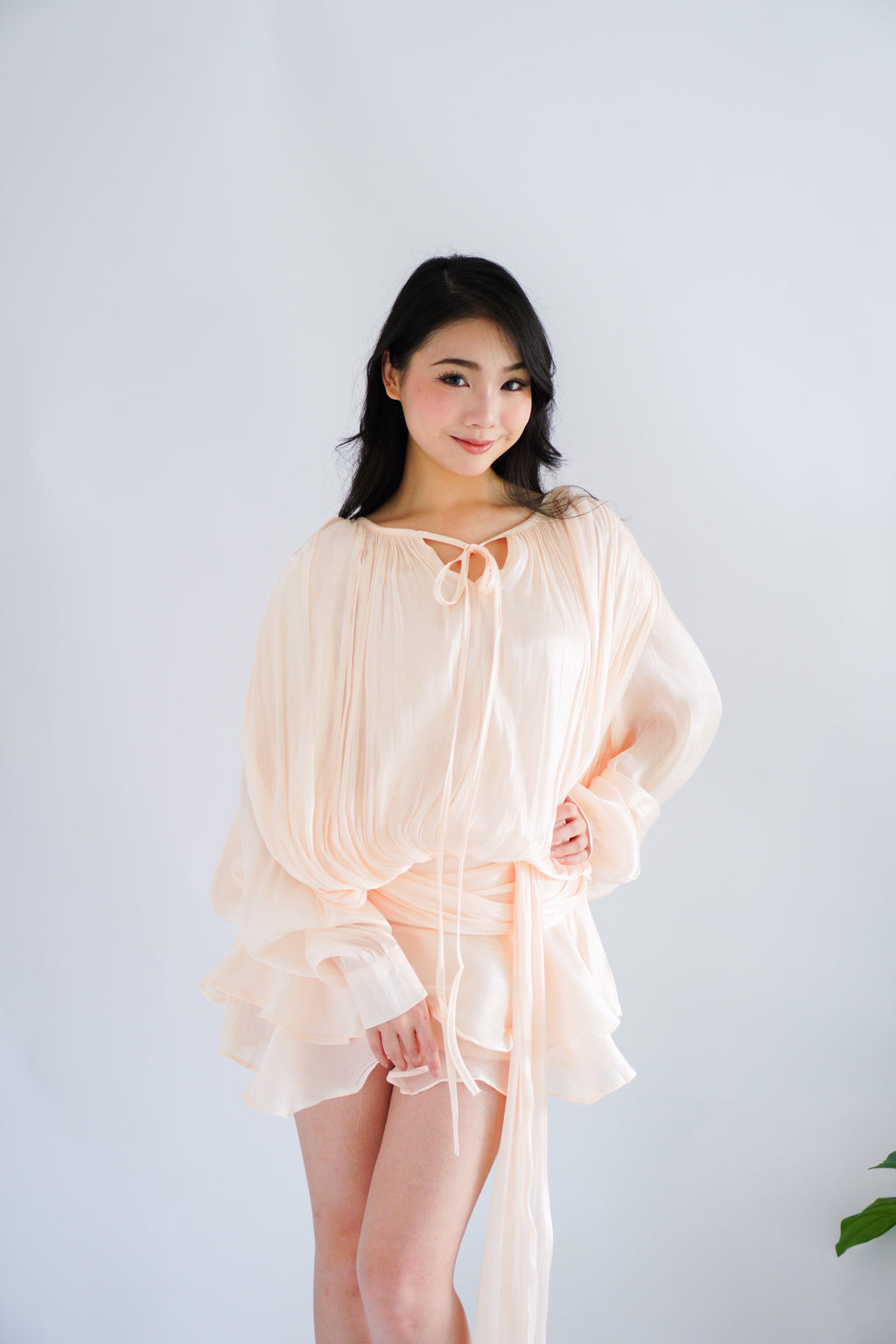 Louisa Long Sleeve Dress in Champagne Cream