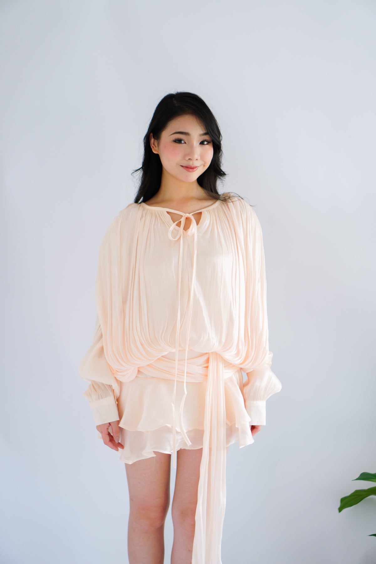 Louisa Long Sleeve Dress in Champagne Cream