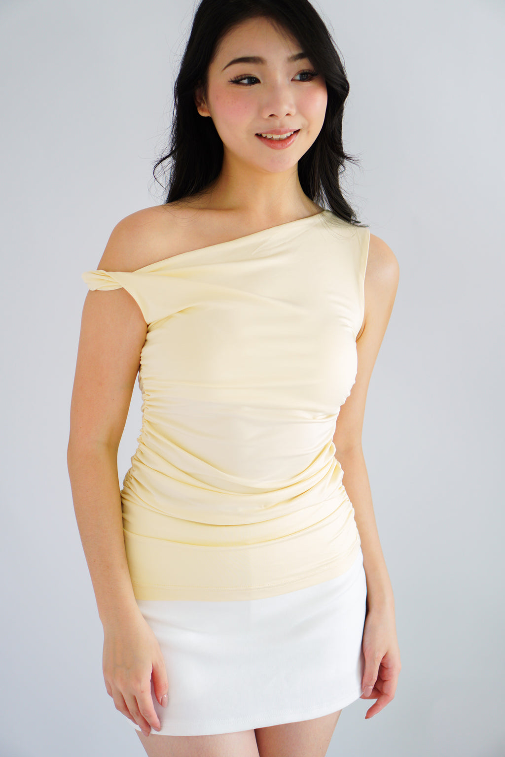 Nomi Toga Ruched Top in Cream Yellow