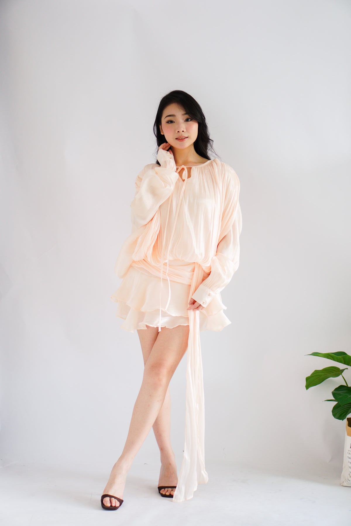 Louisa Long Sleeve Dress in Champagne Cream