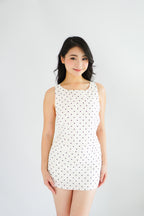 Margot Polkadot Boat Neck Tie Back Top in White