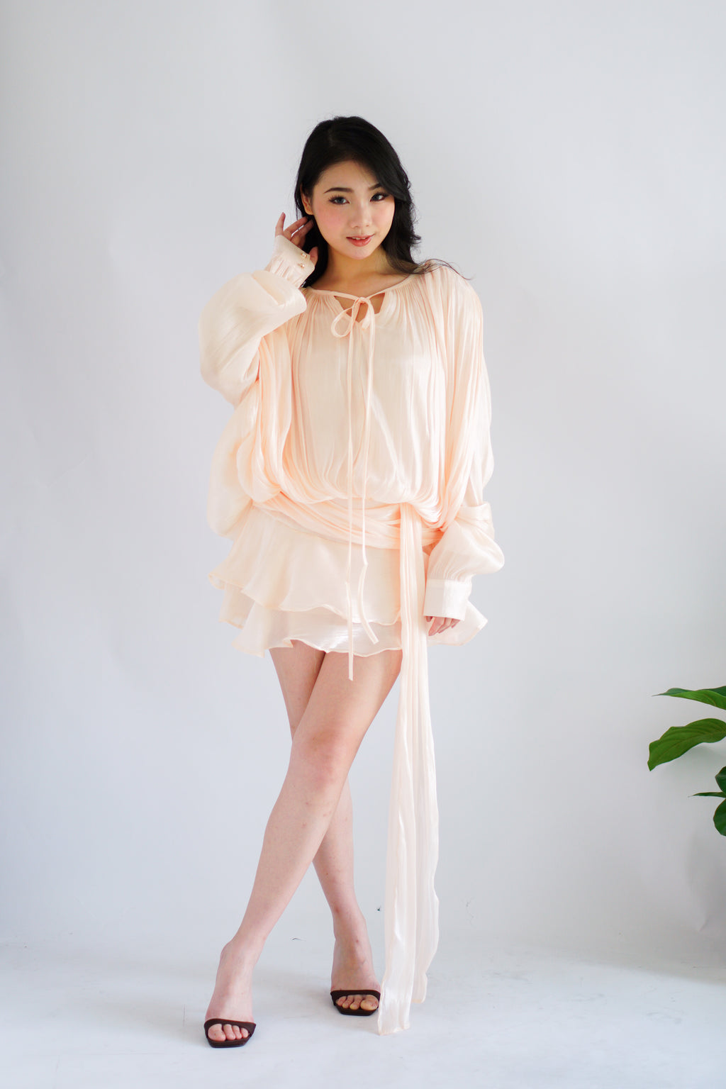 Louisa Long Sleeve Dress in Champagne Cream