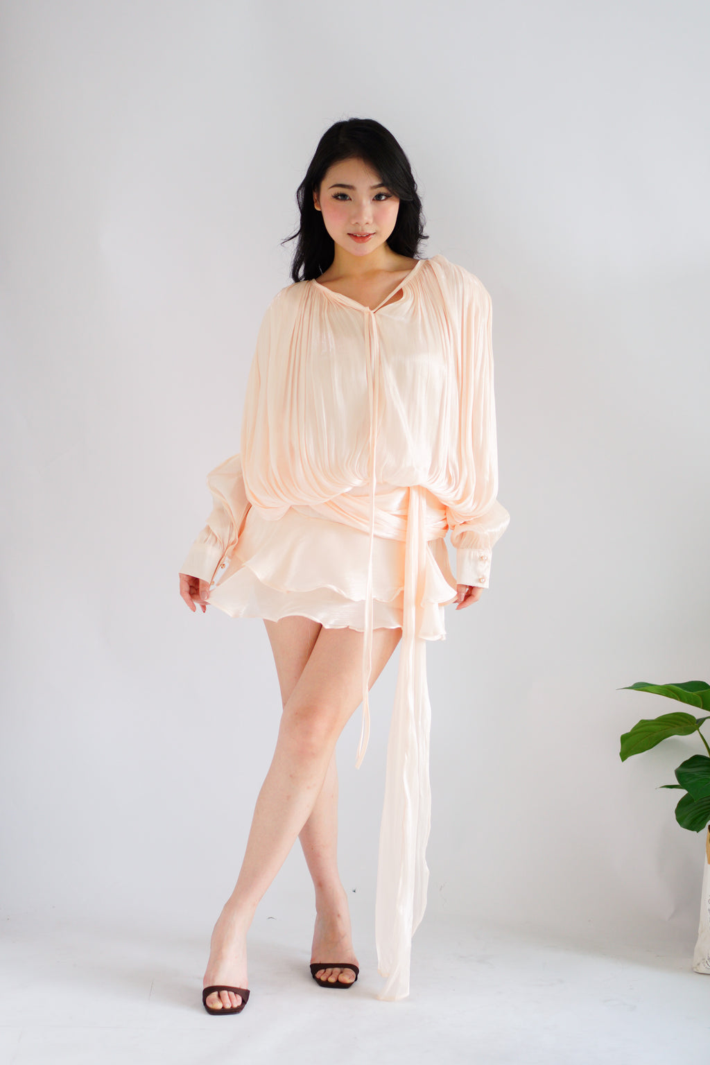 Louisa Long Sleeve Dress in Champagne Cream