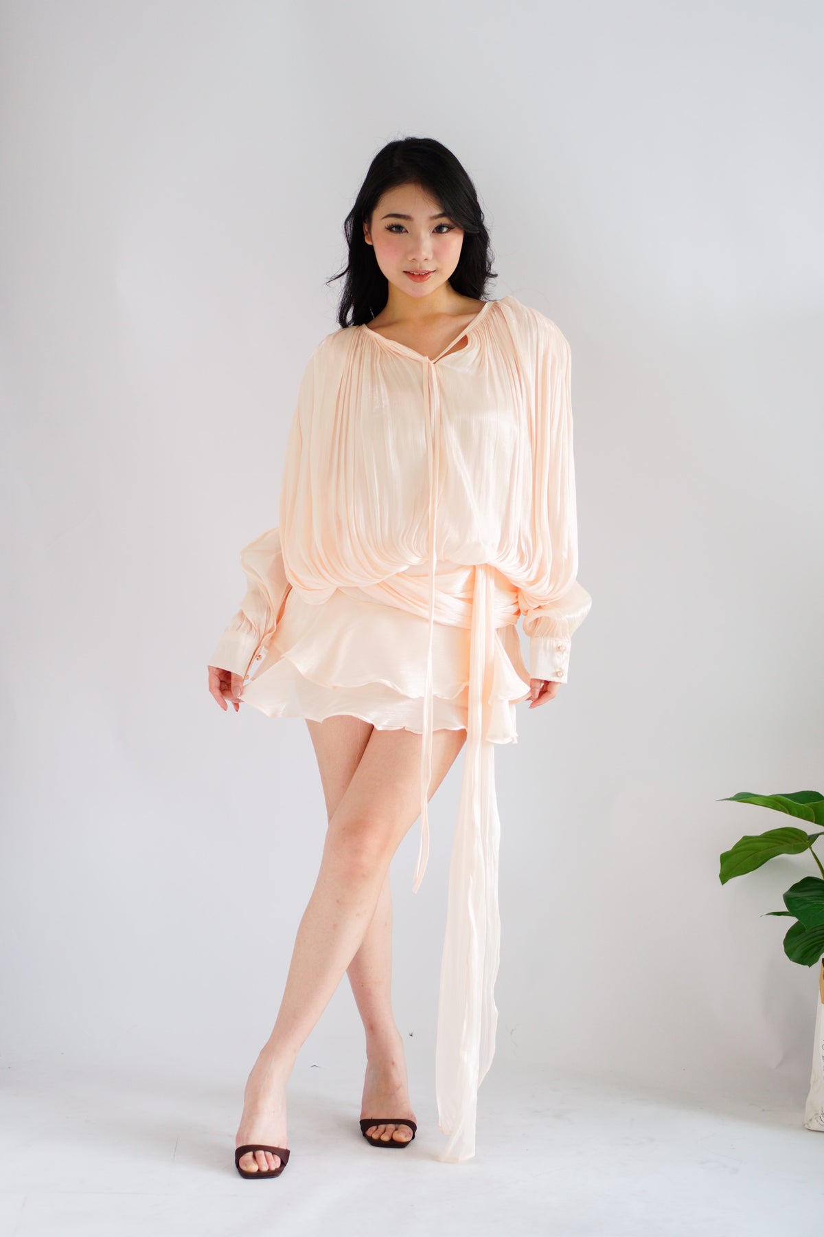 Louisa Long Sleeve Dress in Champagne Cream