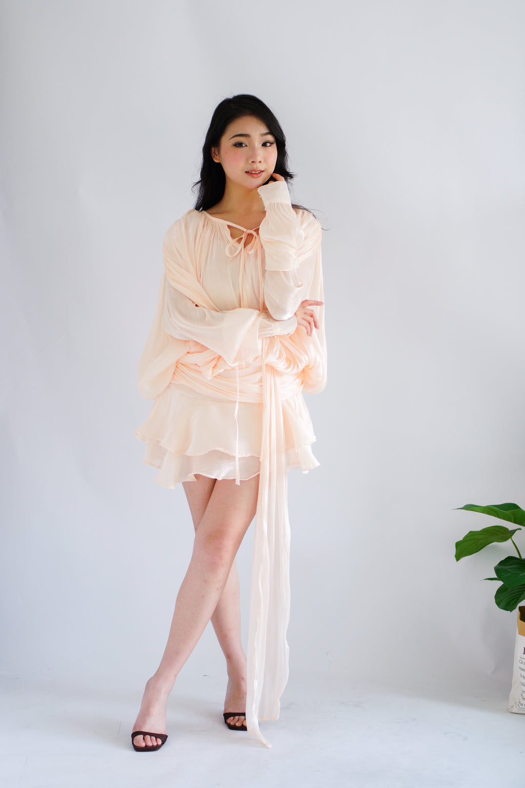 Louisa Long Sleeve Dress in Champagne Cream