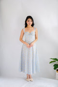 Amelie Floral Lace Maxi A-Line Dress in Blue