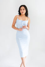 Delphira Gingham Bustier Maxi Dress in Blue