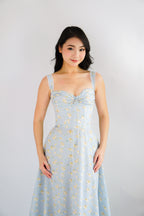 Amelie Floral Lace Maxi A-Line Dress in Blue