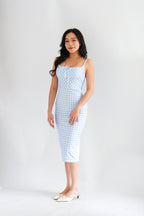 Delphira Gingham Bustier Maxi Dress in Blue