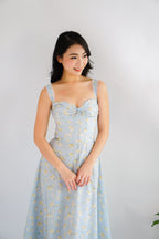 Amelie Floral Lace Maxi A-Line Dress in Blue
