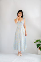 Amelie Floral Lace Maxi A-Line Dress in Blue