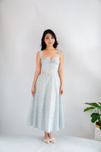 Amelie Floral Lace Maxi A-Line Dress in Blue