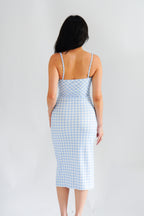 Delphira Gingham Bustier Maxi Dress in Blue
