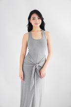 Astrid Halter Neck Bodycon Maxi Dress with Self Tied Scarf in Grey